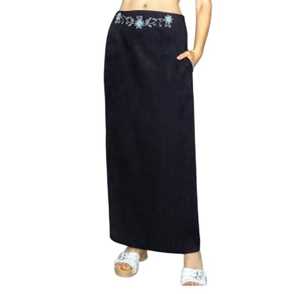 Conrad C 90s Black with Embroidered Waistband Pencil Maxi Skirt - Picture 11 of 11